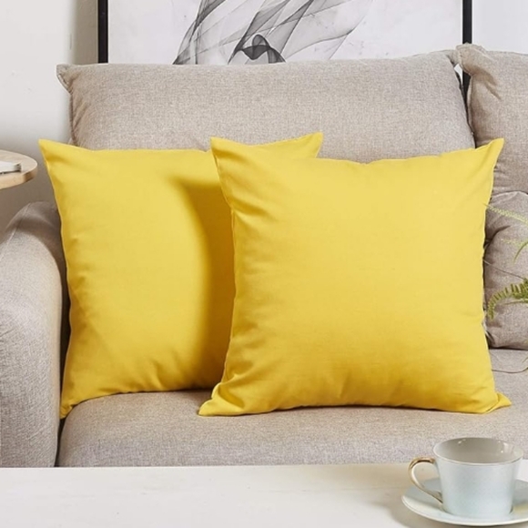 2 TangDepot Cotton Solid Throw Pillow Covers, Yellow 26" x 26". Exterior Pillow - Picture 1 of 7